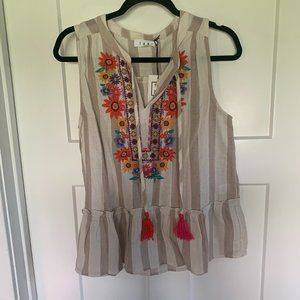 THML NWT striped top w/ colorful embroidery, size large